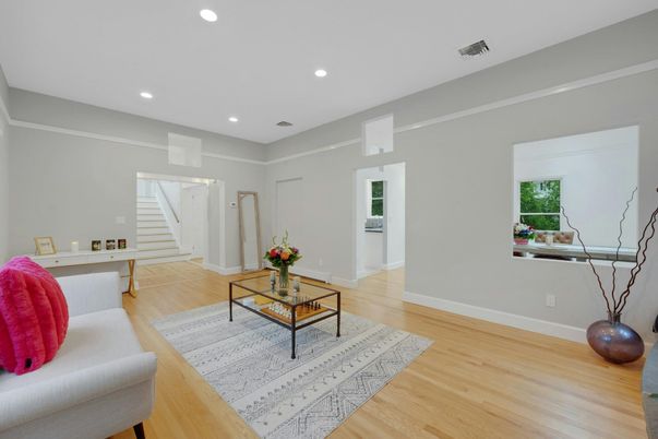 Interior, Living room, Recessed Lighting, Wood Texture Flooring