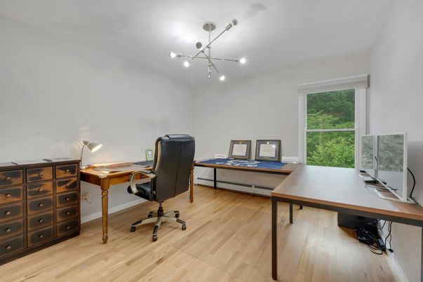 Home Office, Interior, Pendant Lights, Wood Texture Flooring