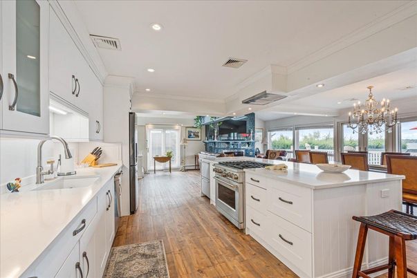 Chandelier, Interior, Kitchen, Recessed Lighting, Wood Texture Flooring