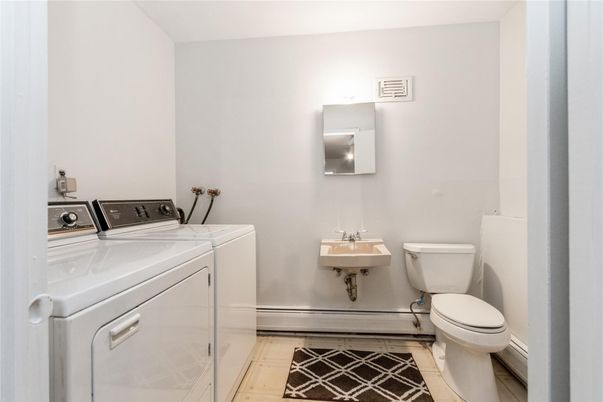 Bathroom, Interior, Washer, Wood Texture Flooring