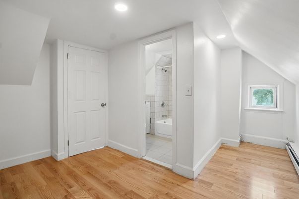 Bathroom, Empty room, Interior, Recessed Lighting, Wood Texture Flooring