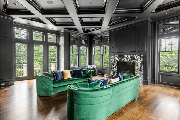 Fireplace, Interior, Living room, Recessed Lighting, Sun Room, Wood Texture Flooring