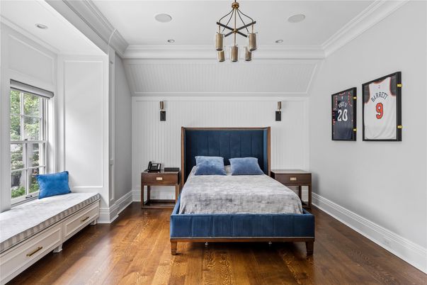 Bedroom, Interior, Pendant Lights, Recessed Lighting, Wood Texture Flooring