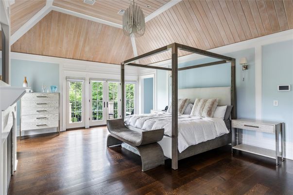 Bedroom, Interior, Pendant Lights, Wooden Ceilings, Wood Texture Flooring
