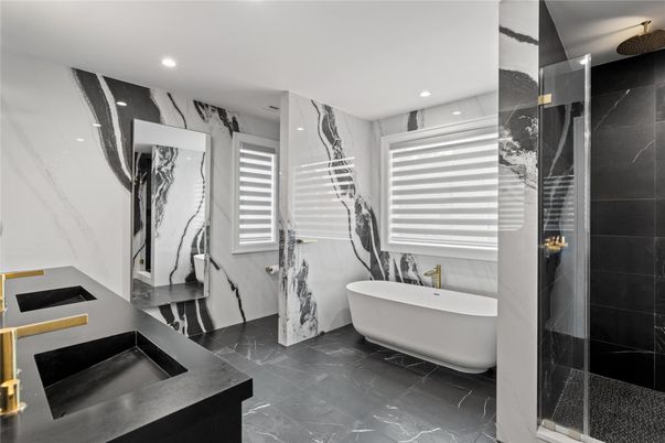 Bathroom, Free Standing Baths, Interior, Marble, Marble Walls, Recessed Lighting
