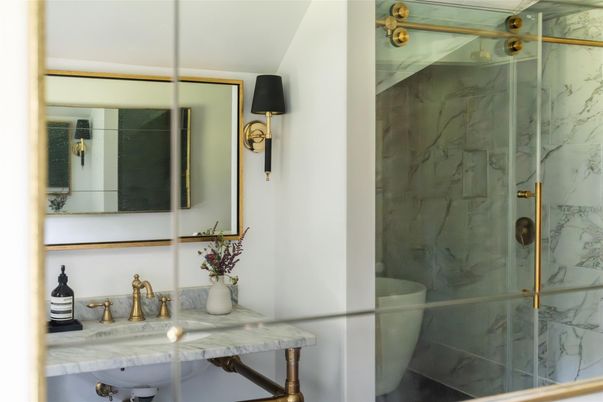 Bathroom, Glass Shower, Interior, Marble Walls