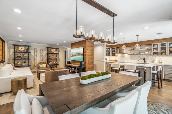 Dining room, Interior, Kitchen, Living room, Pendant Lights, Recessed Lighting, Wood Texture Flooring