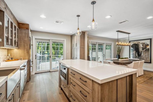Interior, Kitchen, Pendant Lights, Recessed Lighting, Wood Texture Flooring