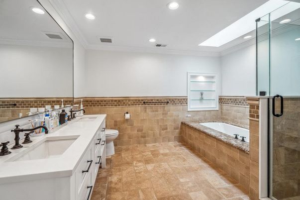 Bathroom, Dual Sink Vanities, Glass Shower, Interior, Recessed Lighting