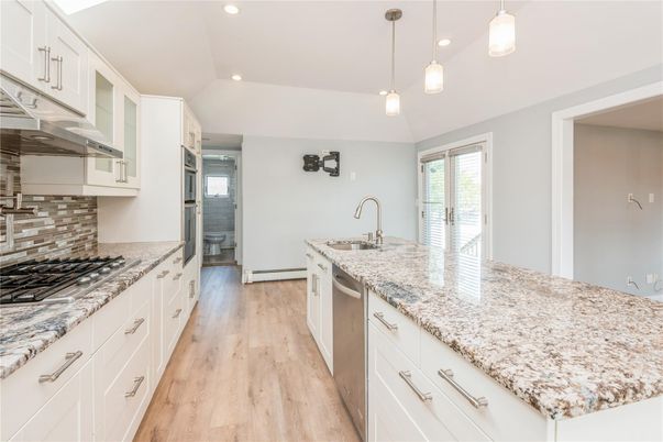 Interior, Kitchen, Pendant Lights, Recessed Lighting, Wood Texture Flooring