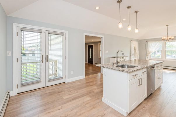 Interior, Kitchen, Pendant Lights, Recessed Lighting, Wood Texture Flooring