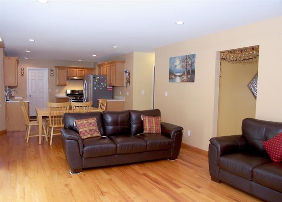 Dining room, Interior, Kitchen, Recessed Lighting, Stainless Steel Appliances, Wood Texture Flooring