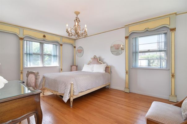Bedroom, Chandelier, Interior, Wood Texture Flooring