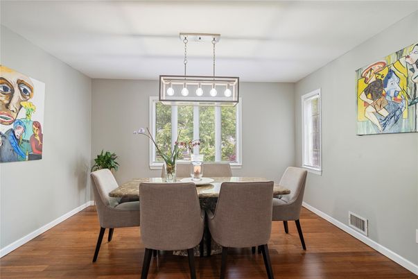 Dining room, Interior, Pendant Lights, Wood Texture Flooring
