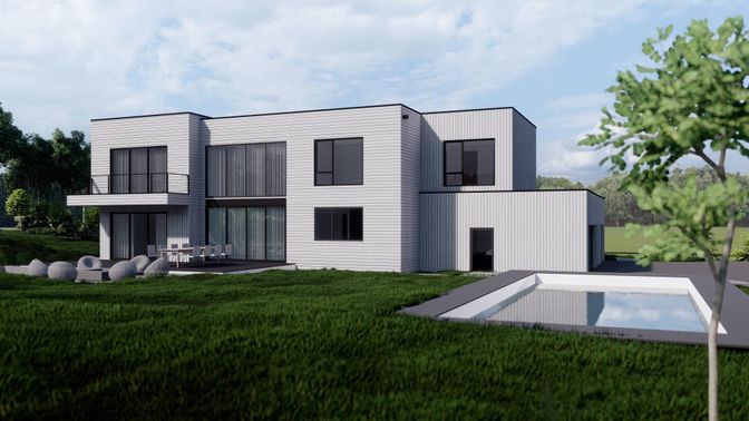 Backyard, Exterior, Facade, Pool, Modern