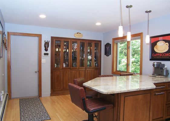 Dining room, Interior, Pendant Lights, Recessed Lighting, Wood Texture Flooring
