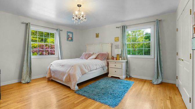 Bedroom, Chandelier, Interior, Wood Texture Flooring