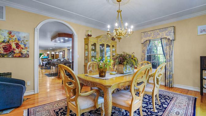 Chandelier, Dining room, Interior, Wood Texture Flooring