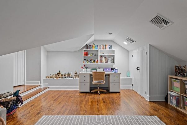 Home Office, Interior, Recessed Lighting, Wood Texture Flooring