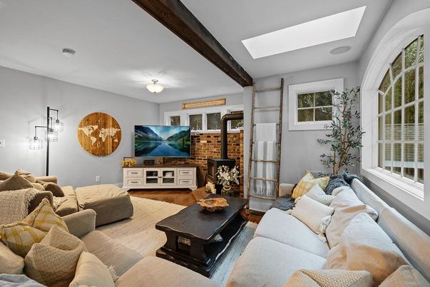 Interior, Living room, Stone Walls, Wood Texture Flooring
