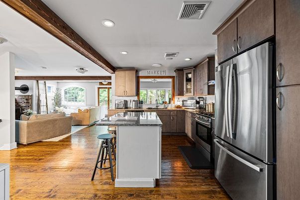 Interior, Kitchen, Living room, Recessed Lighting, Wood Texture Flooring