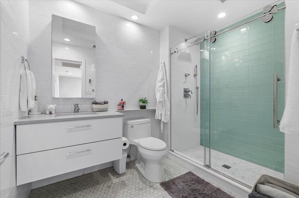 Bathroom, Glass Shower, Interior, Recessed Lighting