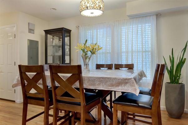 Dining room, Interior, Recessed Lighting, Wood Texture Flooring