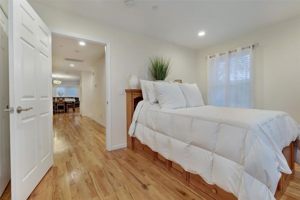 Bedroom, Interior, Recessed Lighting, Wood Texture Flooring