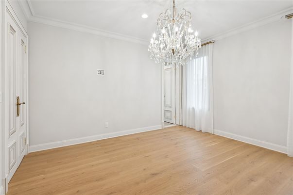 Chandelier, Empty room, Interior, Recessed Lighting, Wood Texture Flooring