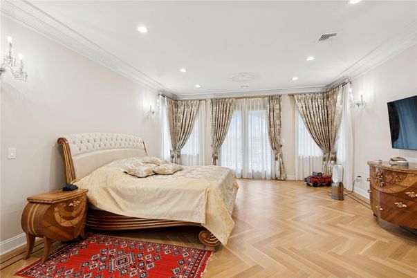 Bedroom, Interior, Recessed Lighting, Wood Texture Flooring