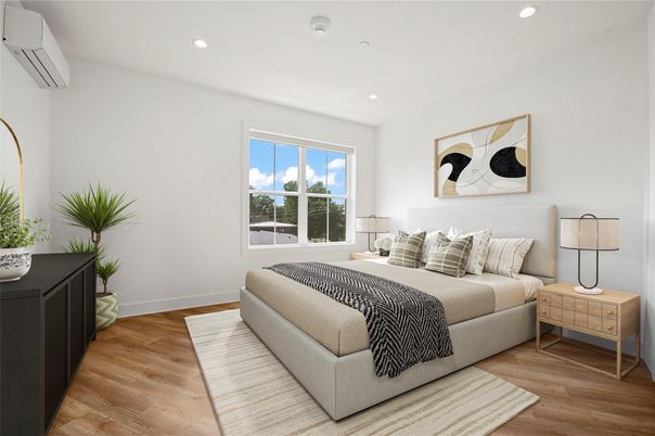 Bedroom, Interior, Recessed Lighting, Wood Texture Flooring