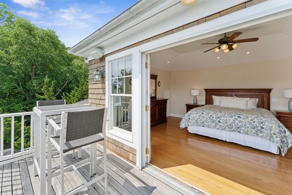 Bedroom, Exterior, Recessed Lighting, Wood Texture Flooring