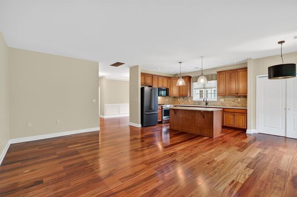 Interior, Kitchen, Pendant Lights, Recessed Lighting, Wood Texture Flooring