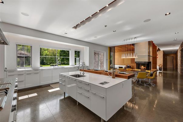 Dining room, Fireplace, Interior, Kitchen, Pendant Lights, Recessed Lighting