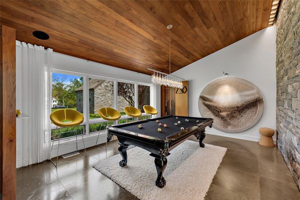 Billiard Table, Chandelier, Game Room, Interior, Pendant Lights, Wooden Ceilings