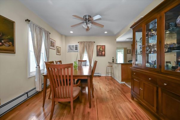 Dining room, Interior, Recessed Lighting, Wood Texture Flooring