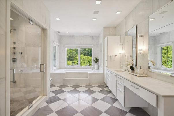 Bathroom, Dual Sink Vanities, Glass Shower, Interior, Recessed Lighting