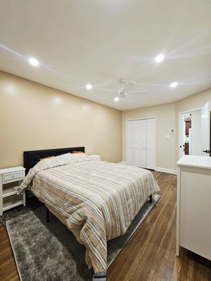 Bedroom, Interior, Recessed Lighting, Wood Texture Flooring