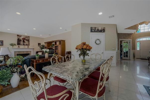 Dining room, Fireplace, Interior, Kitchen, Recessed Lighting