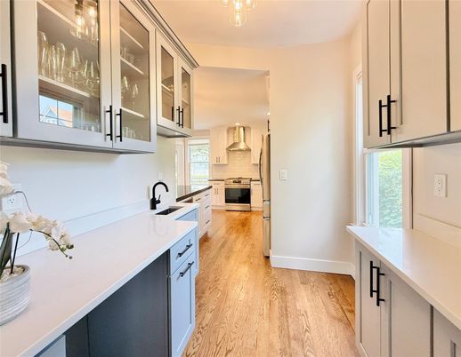 Interior, Kitchen, Pendant Lights, Stainless Steel Appliances, Wood Texture Flooring