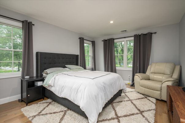 Bedroom, Interior, Recessed Lighting, Wood Texture Flooring