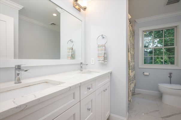 Bathroom, Dual Sink Vanities, Interior, Marble, Recessed Lighting