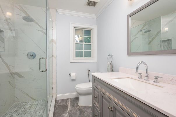 Bathroom, Glass Shower, Interior, Marble Walls