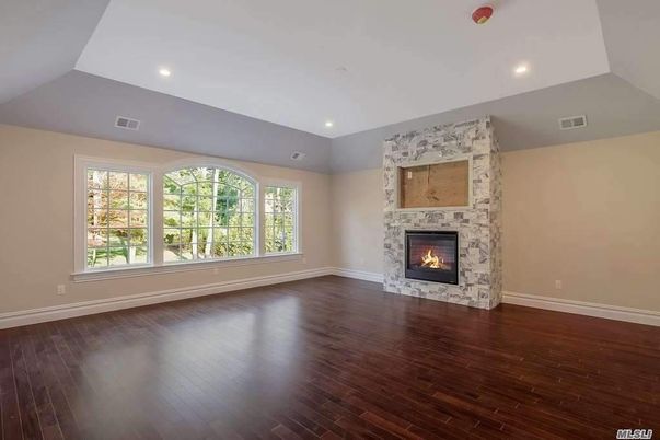 Empty room, Fireplace, Interior, Recessed Lighting, Wood Texture Flooring