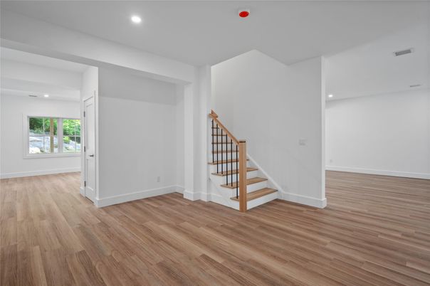 Empty room, Interior, Recessed Lighting, Wood Texture Flooring