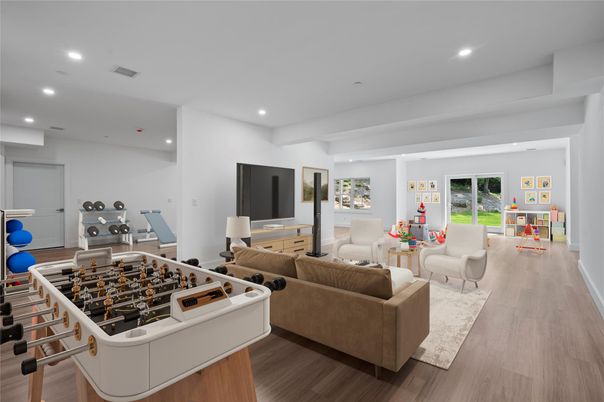 Game Room, Interior, Living room, Recessed Lighting, Wood Texture Flooring