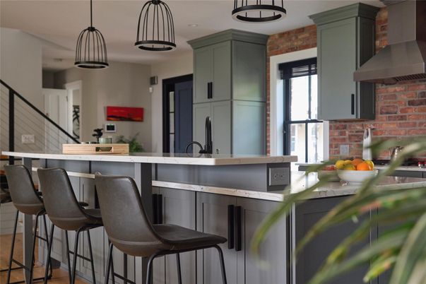 Interior, Kitchen, Pendant Lights, Stone Walls