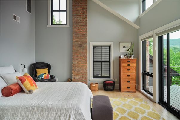 Bedroom, Interior, Stone Walls, Wood Texture Flooring