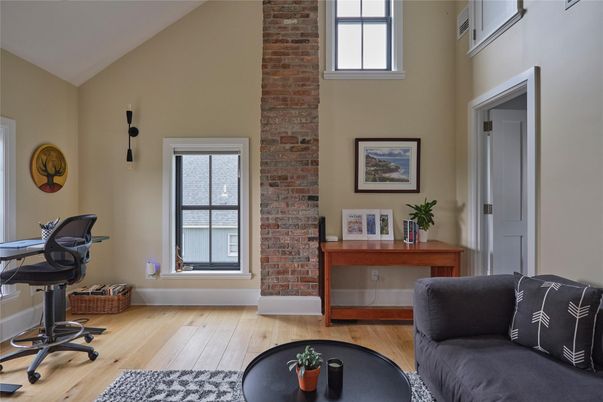 Home Office, Interior, Stone Walls, Wood Texture Flooring