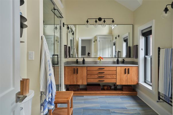 Bathroom, Dual Sink Vanities, Interior, Wood Texture Flooring